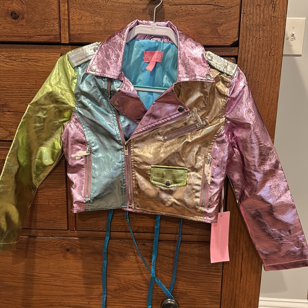Dolls Kill Sugar Thrillz metallic moto jacket size small NWT - Picture 5 of 8